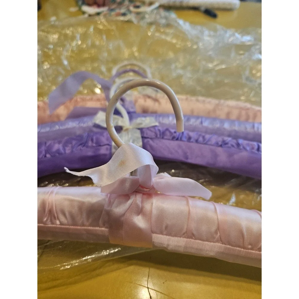 Vintage Pink And Purple Satin Padded Hangers Set Of 4